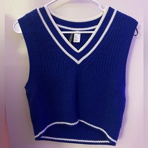 Varsity-Striped Cropped Navy Sweater Vest: Small